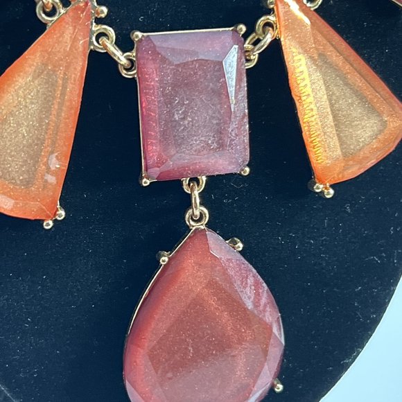 Mika Chunky Bib Necklace 20" Gold Tone Pale Pink Orange Statement - Picture 2 of 8